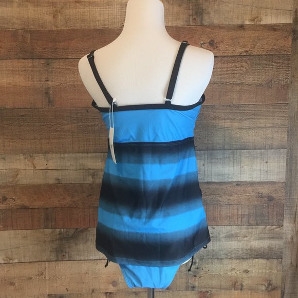 Beach Sissi Tankini Size L Blue/Black Ombre Stripe Top Solid Blue Bikini Bottom - Picture 3 of 10